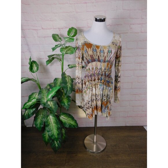 Cristina Boho Mini Dress M Women Long Sleeve Smocked - Picture 1 of 12